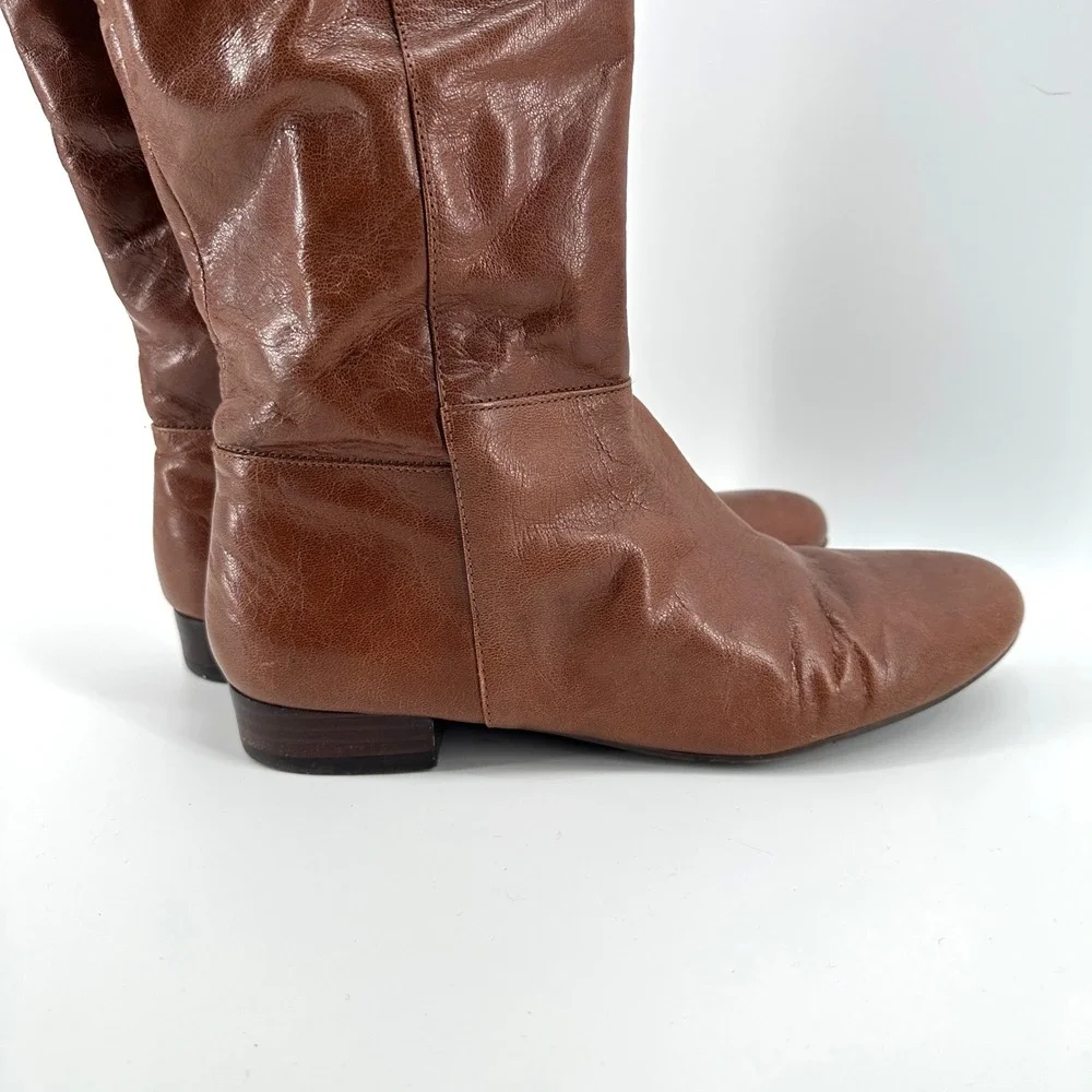 Nine West Leather Tall Riding Boots Brown Y2K VTG Minimalist Indie Size 7.5 M‎
